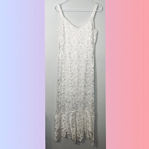 BEAUTIFUL Spencer Alexis Chic Cream Floral Lace Maxi Cocktail Dress! Size M. - Picture 1 of 12